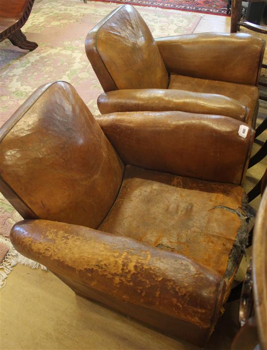 Pair leather club chairs